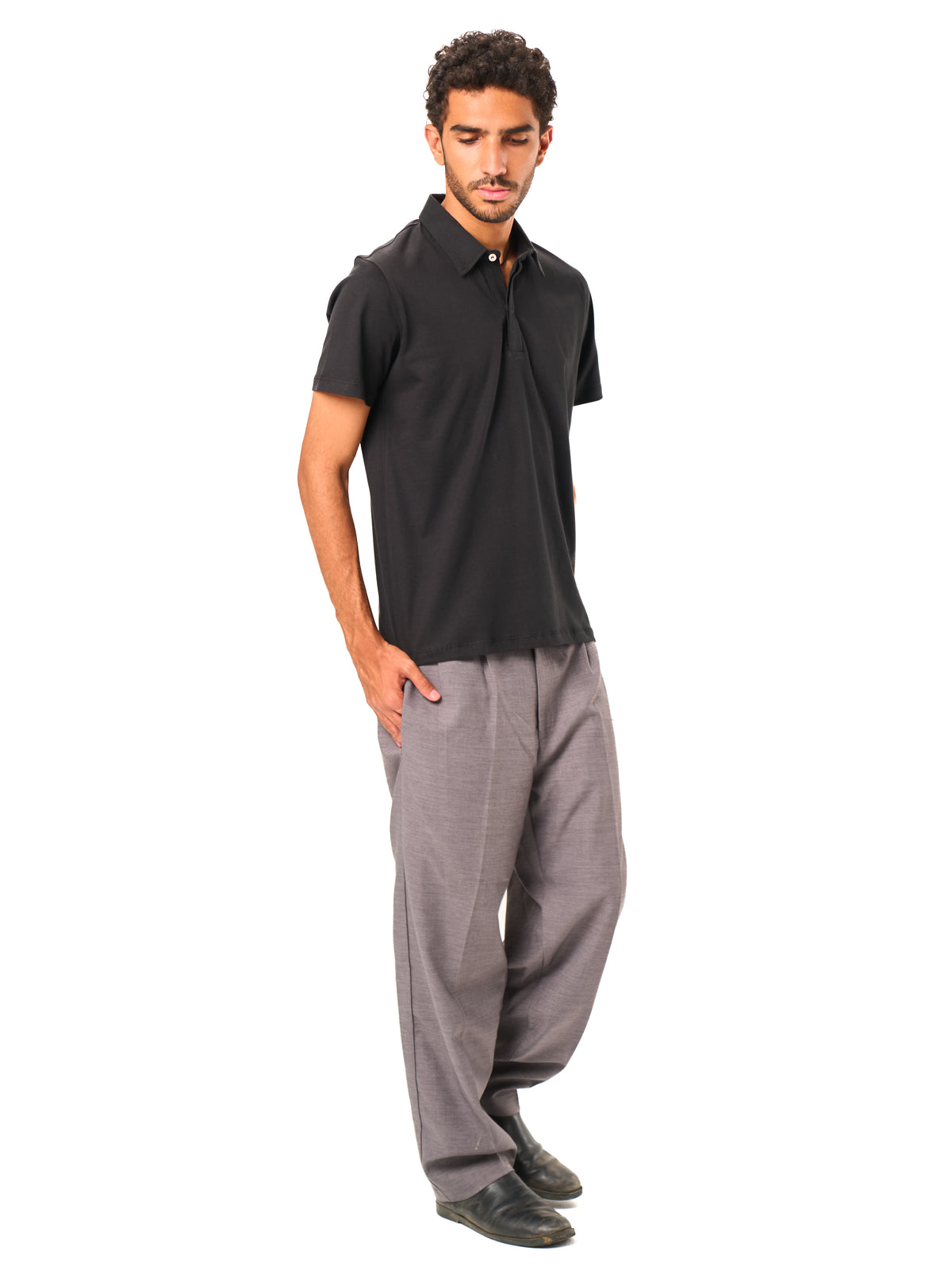 Hidden Placket Polo - Black