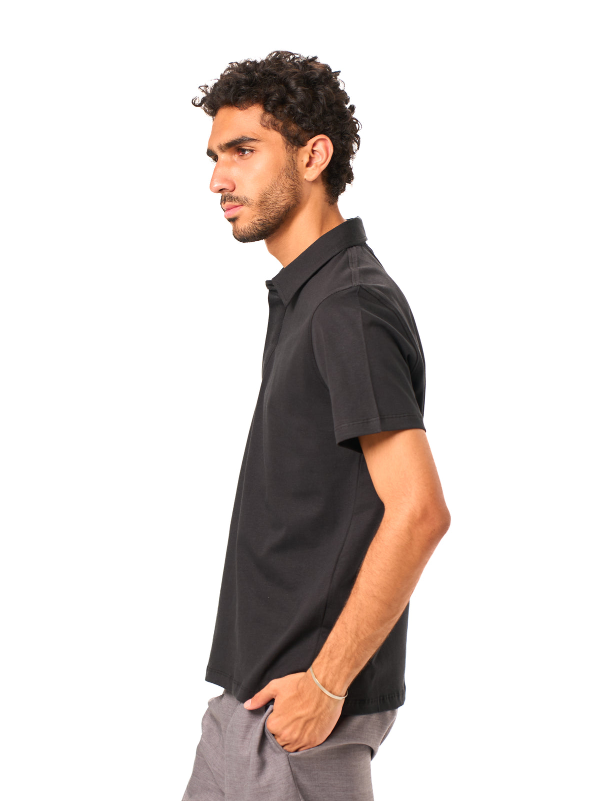 Hidden Placket Polo - Black