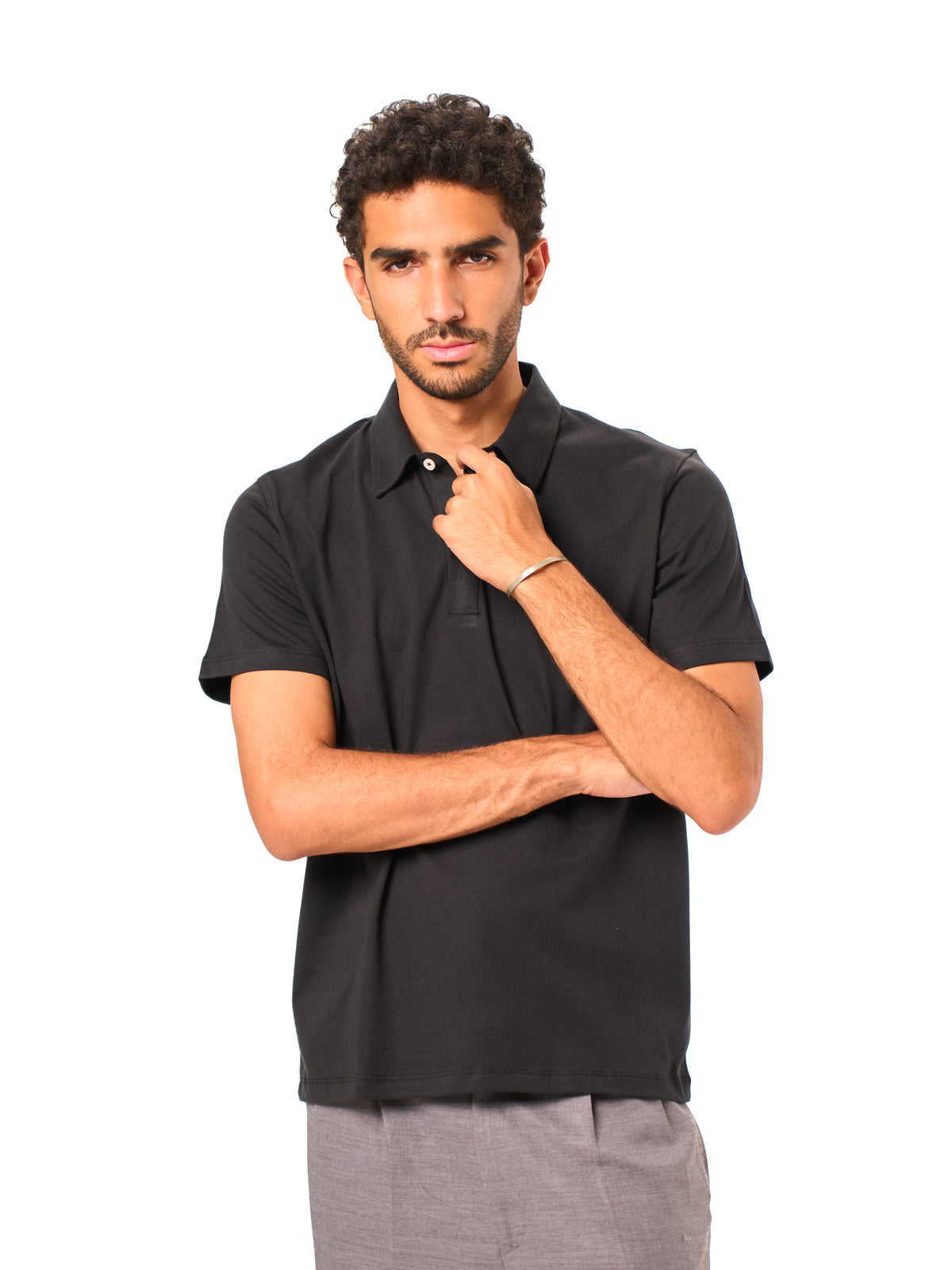 Hidden Placket Polo - Black