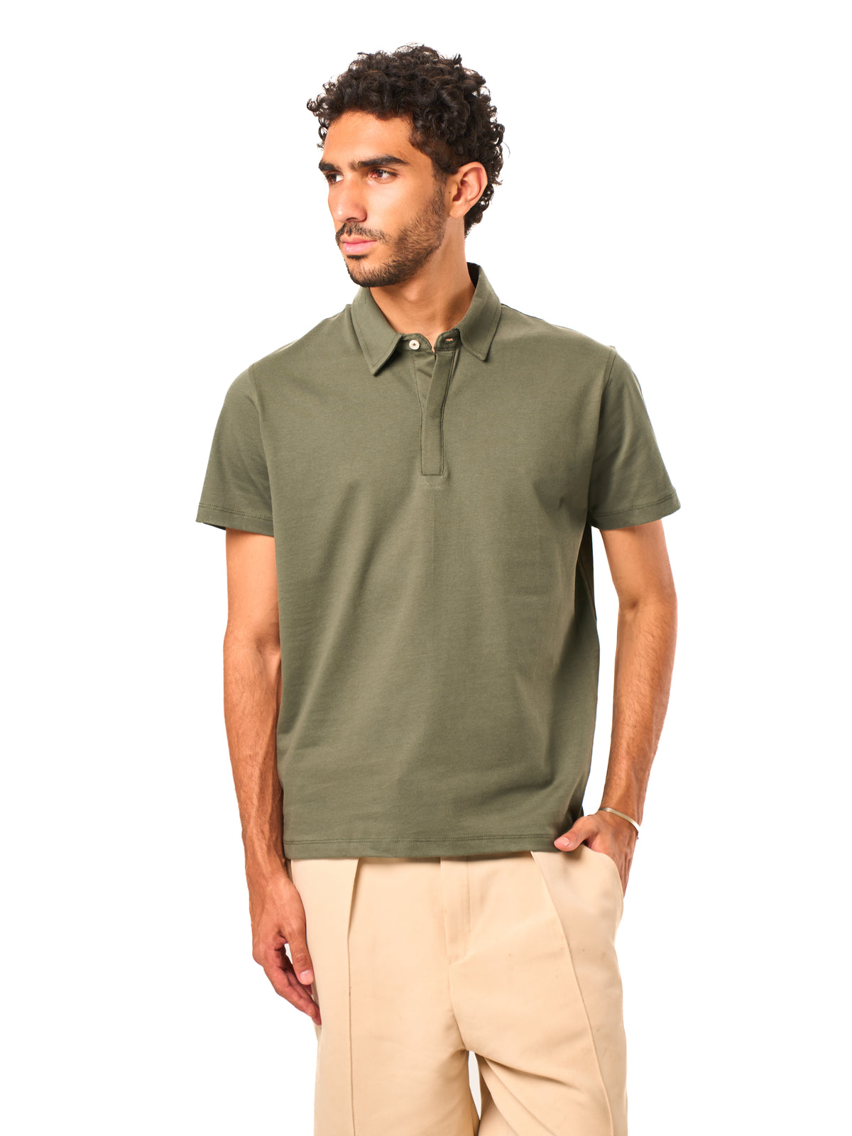 Hidden Placket Polo - Olive