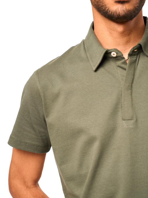 Hidden Placket Polo - Olive