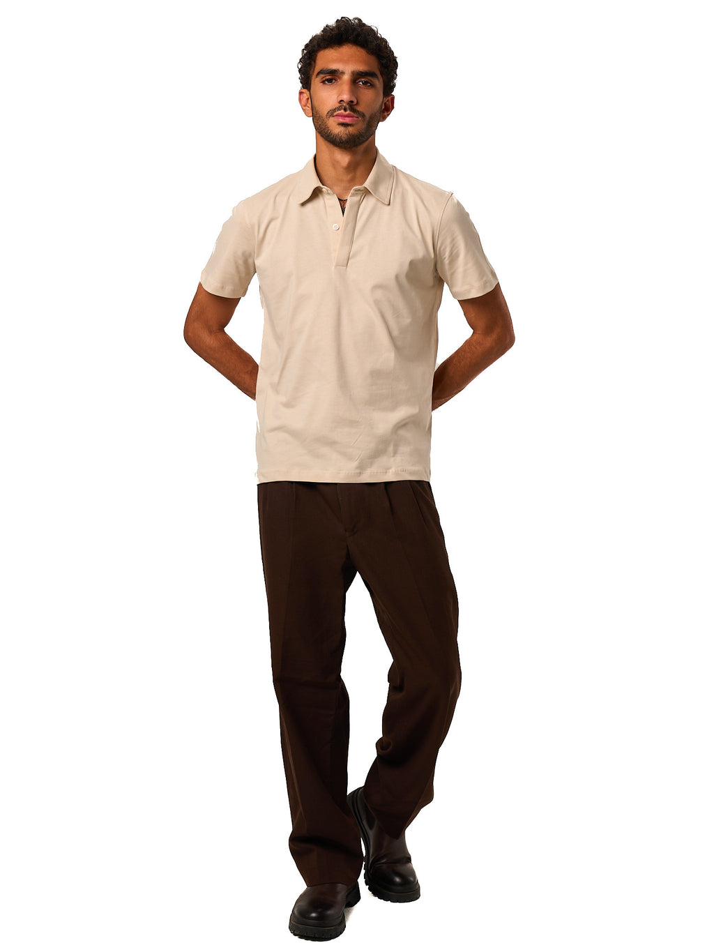 Hidden Placket Polo - Cream
