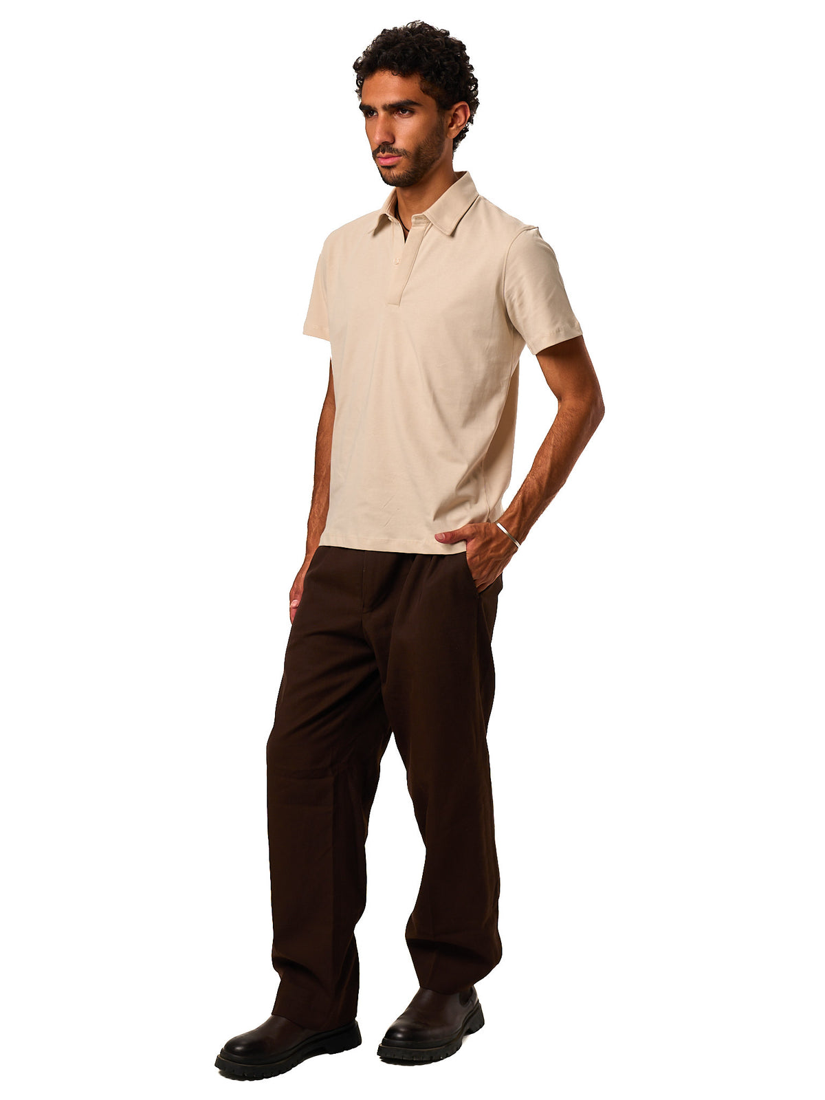 Hidden Placket Polo - Cream