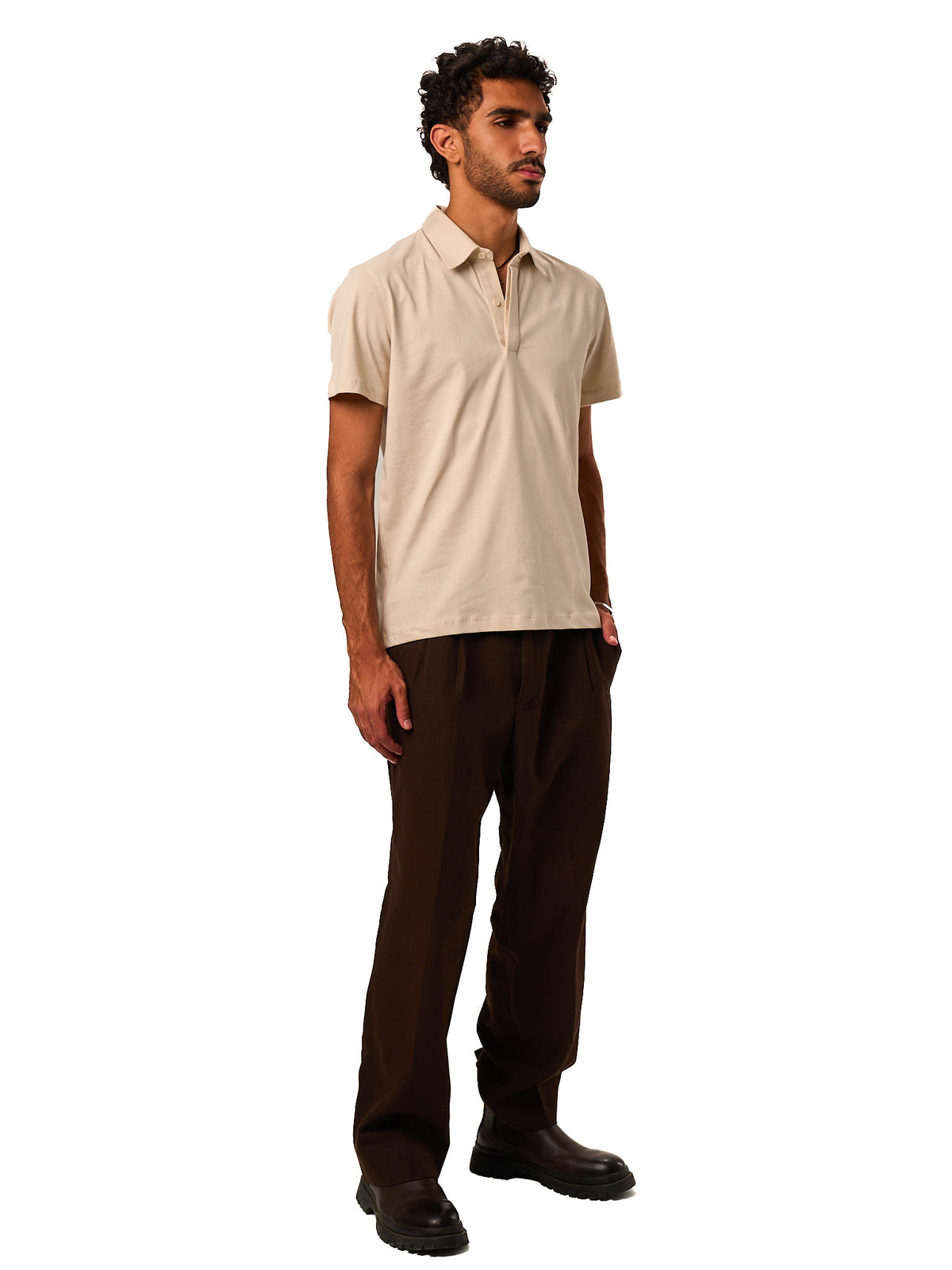 Hidden Placket Polo - Cream
