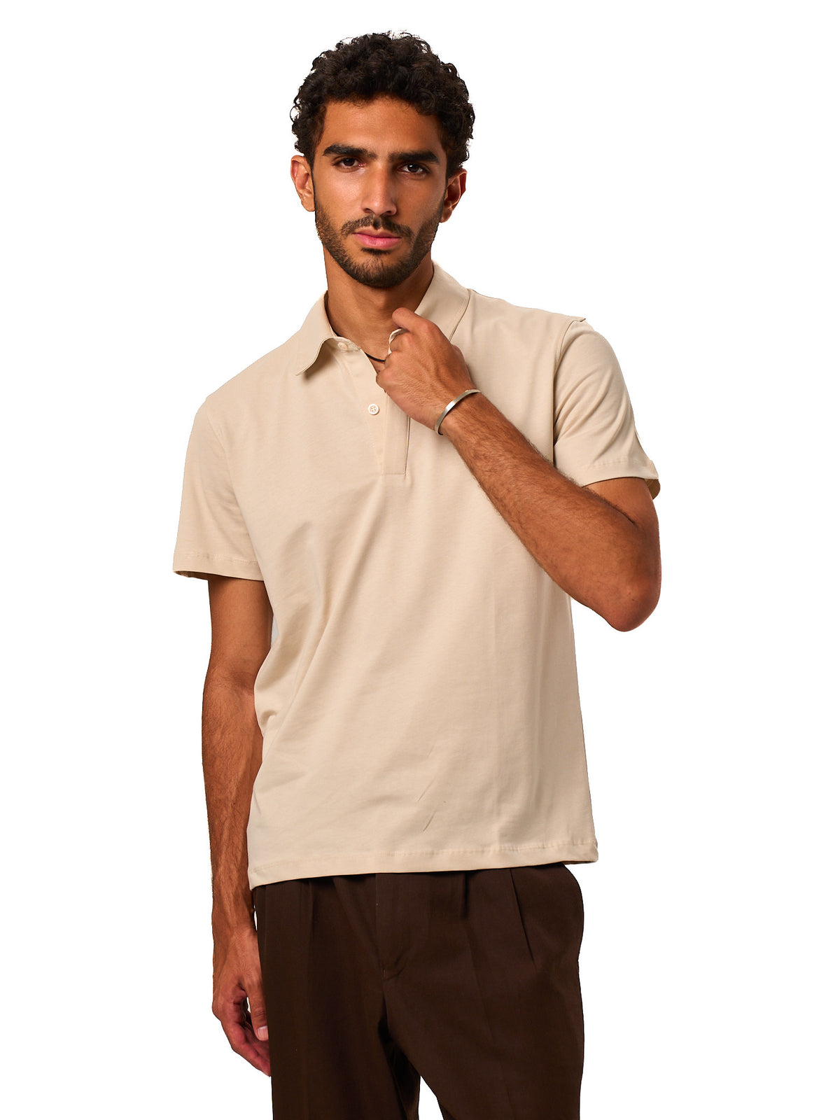 Hidden Placket Polo - Cream