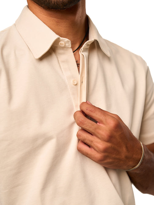 Hidden Placket Polo - Cream